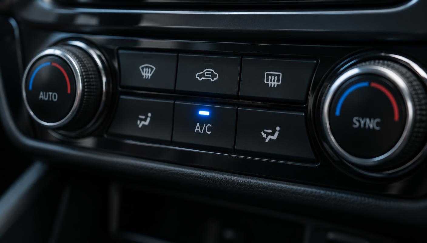 Car climate-control panel with the A/C switched on